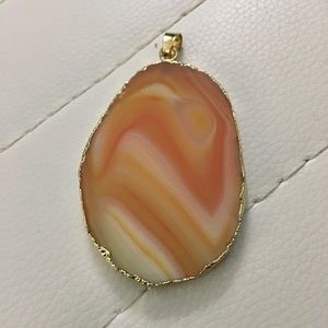 Large Orange Faux Agate Pendant NWOT